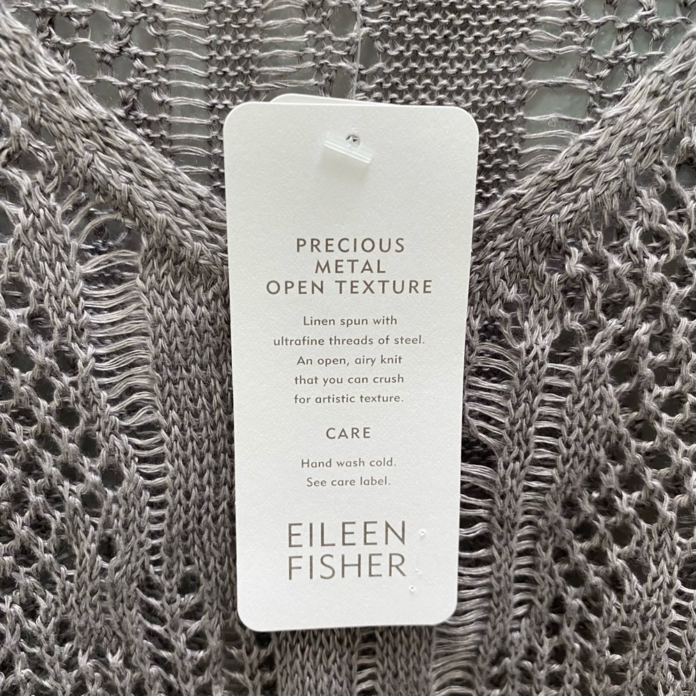Eileen Fisher Precious Metal Open Texture Linen Silver V Neck S/S Top XS - Picture 5 of 11